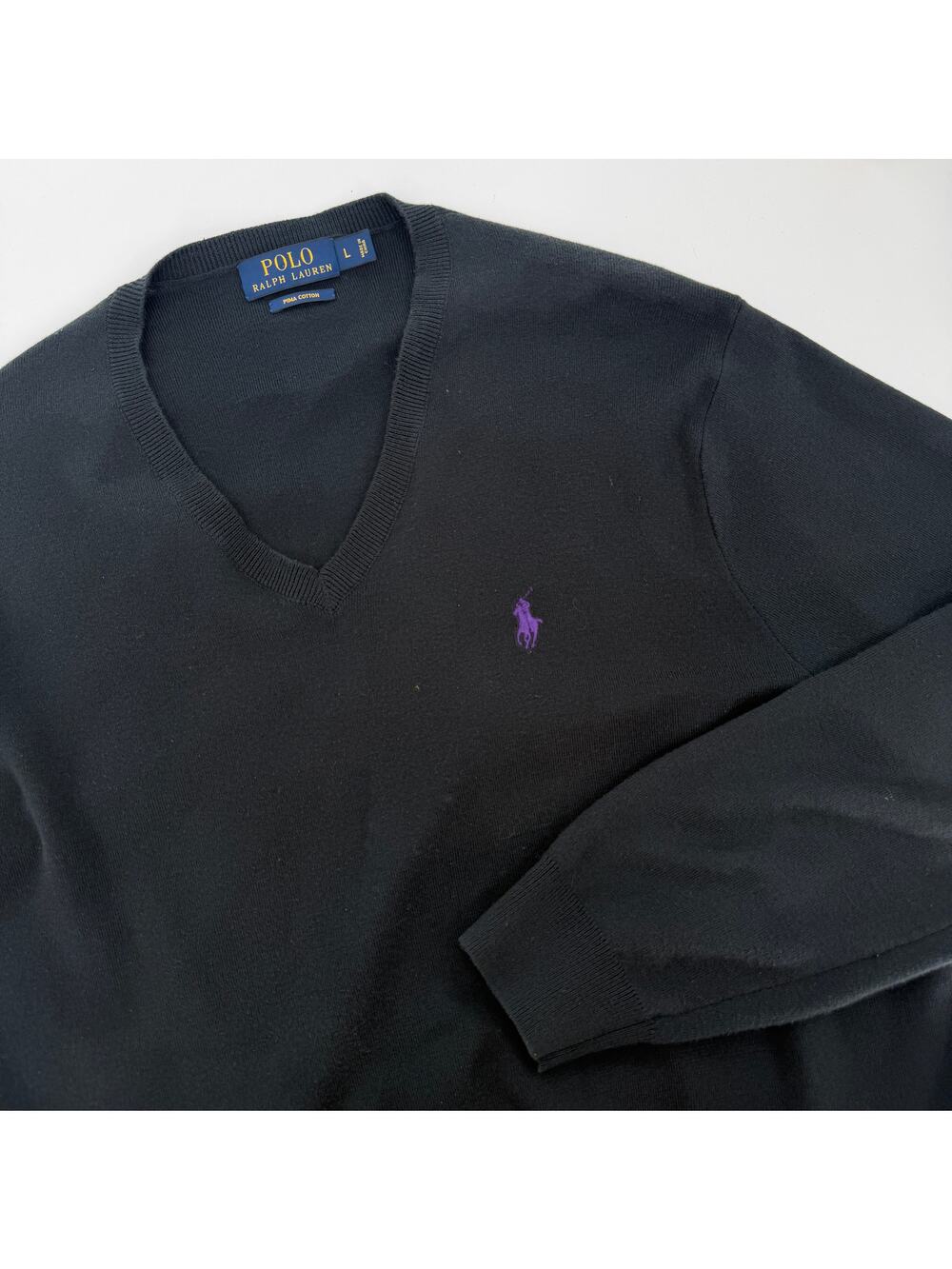 Polo Ralph Lauren 100% Pima Cotton V-Neck Sweater Men's Large Black